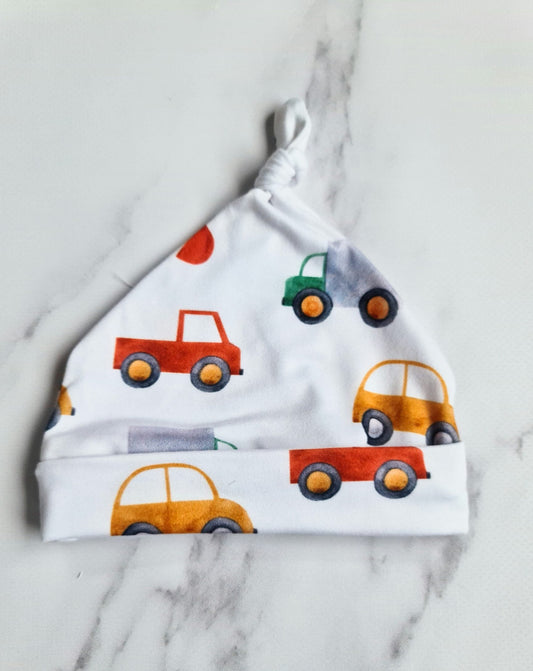 Tie Knot Beanie- Cars and Trucks