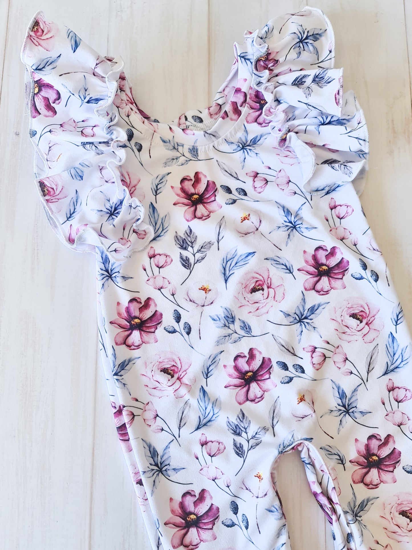 Flutter Romper- Purple and Blue Flowers
