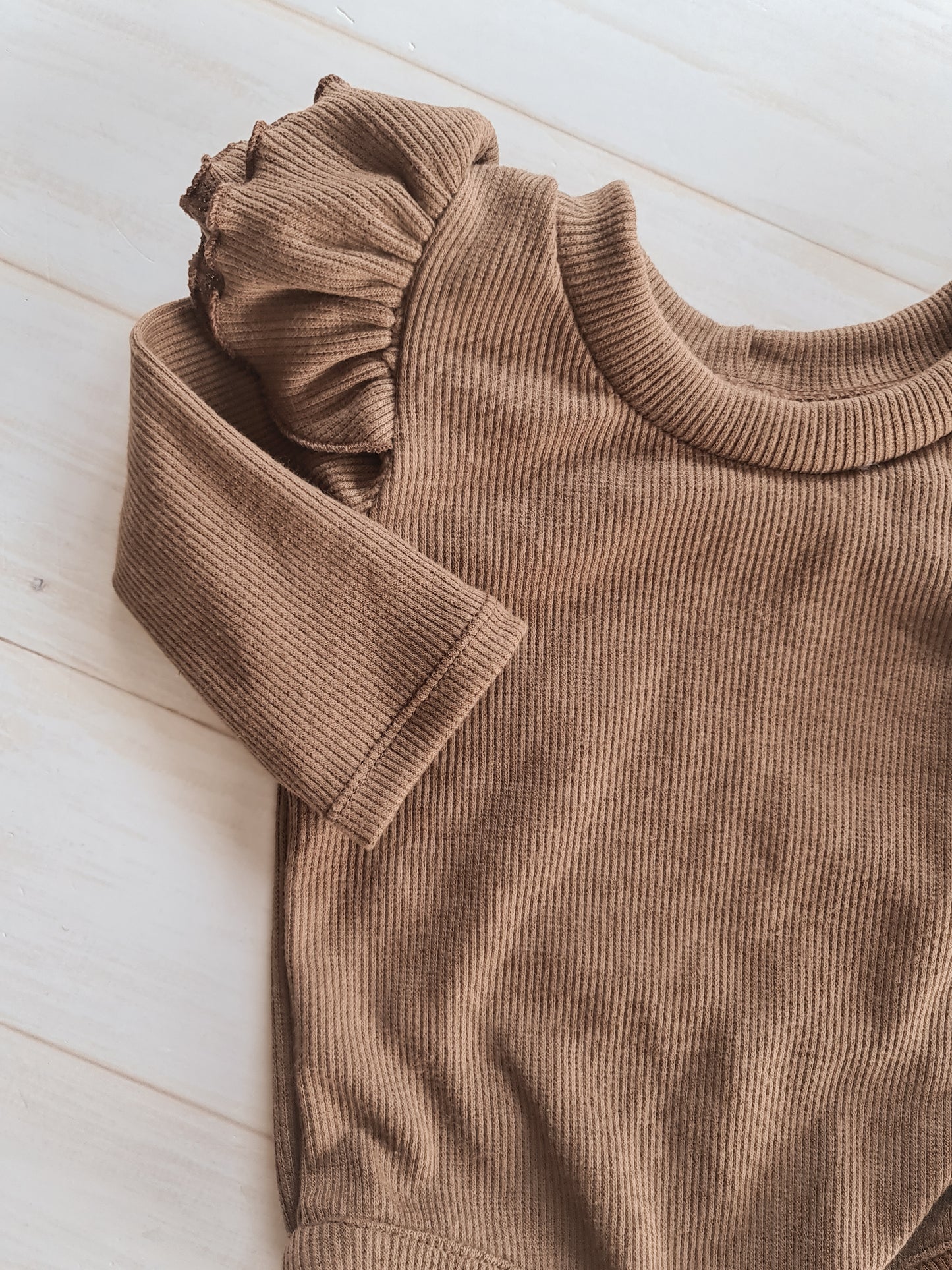 Double Frill Bodysuit- Ribbed Chocolate