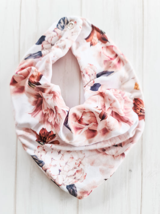 Bandana Bib- Pink and White Peonies