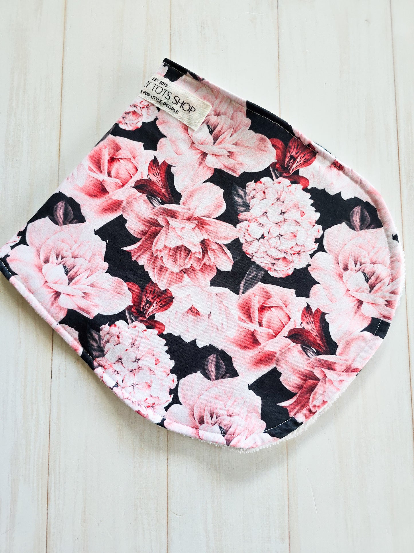 Burp Cloth- Black an Pink Peonies
