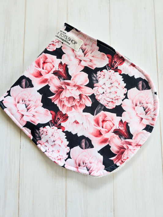 Burp Cloth- Black an Pink Peonies