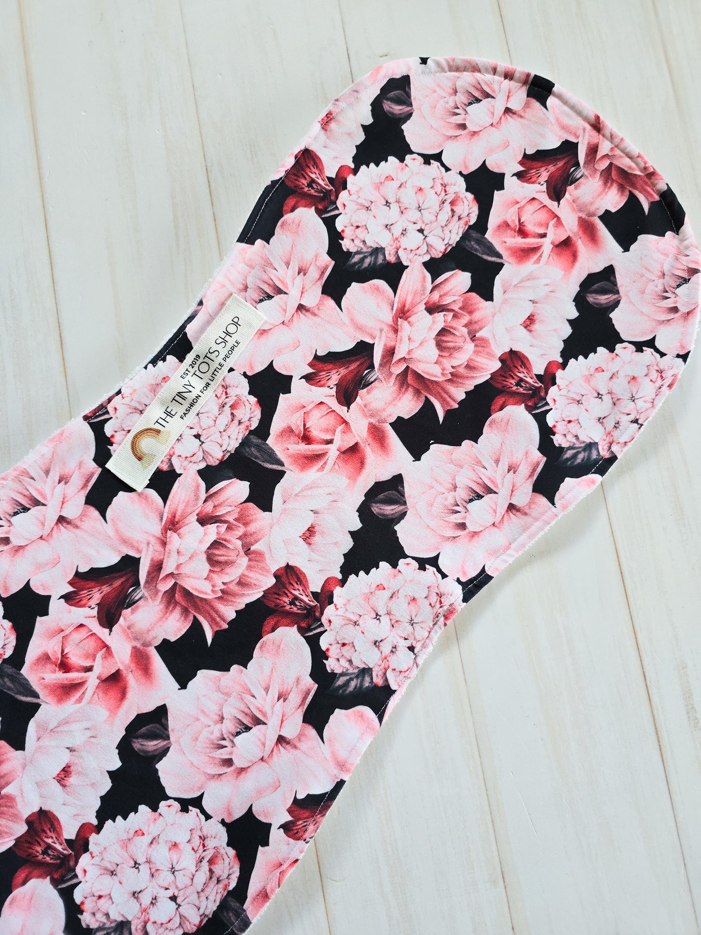 Burp Cloth- Black an Pink Peonies