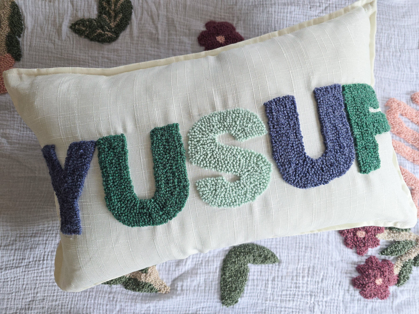 Personalised Scatter cushion with punch needle detail