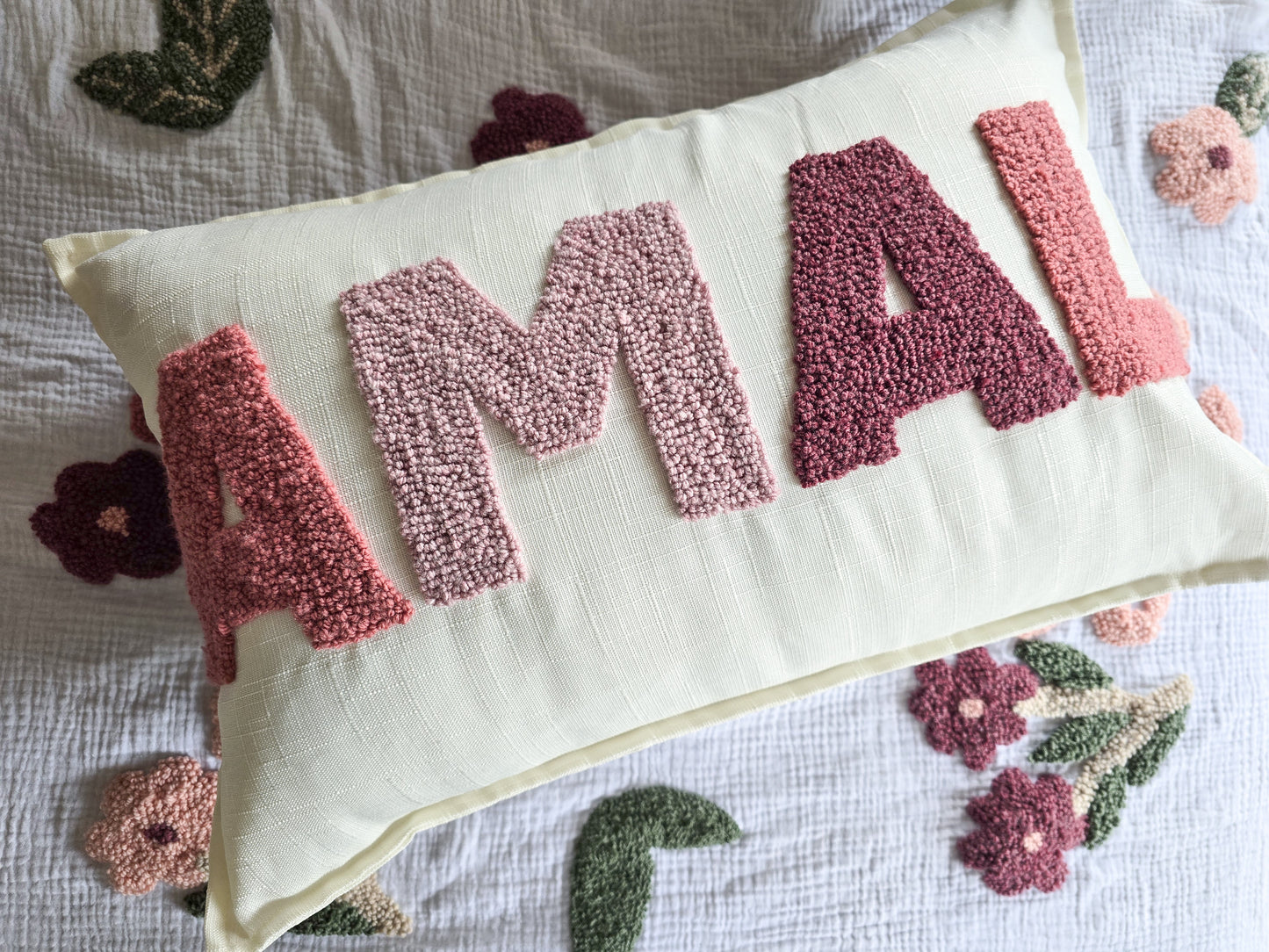 Personalised Scatter cushion with punch needle detail
