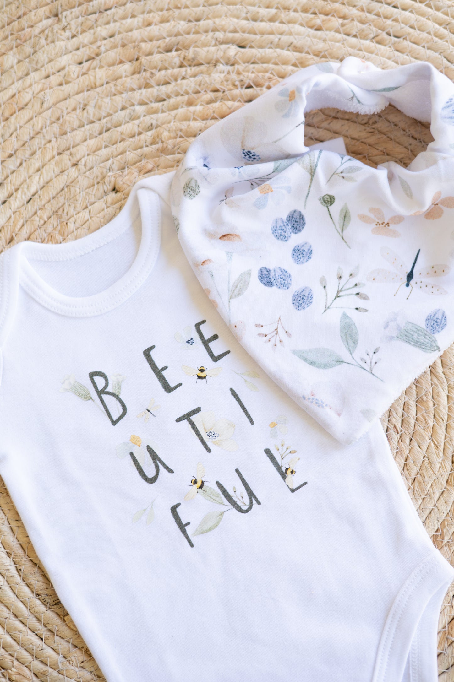 Bandana Bib- Dragonly and Flowers