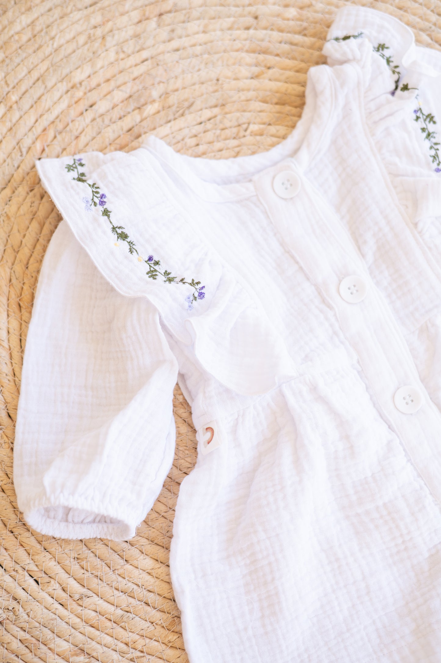 Emily Dress- White with floral Embroidery