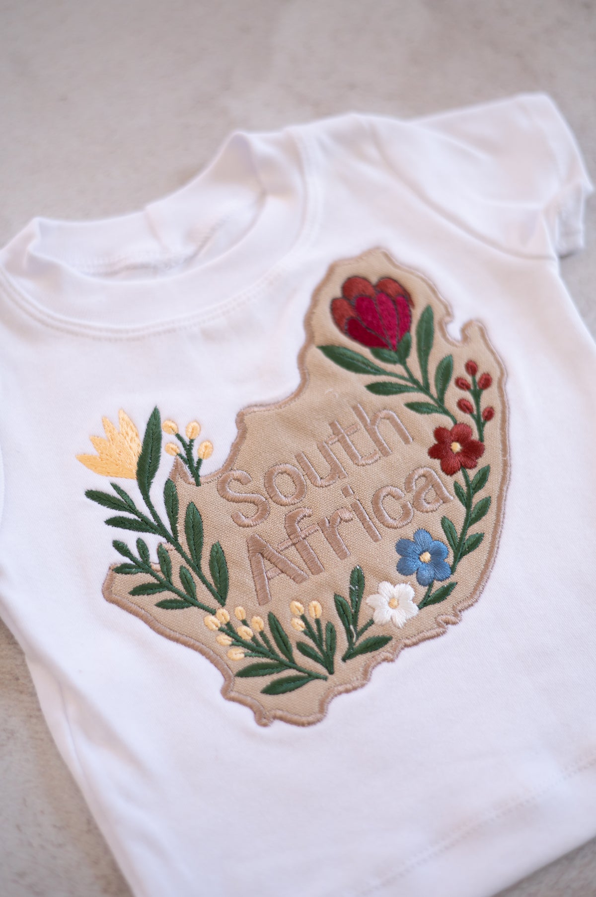 South African Embroidered map with floral motif (T shirt only)