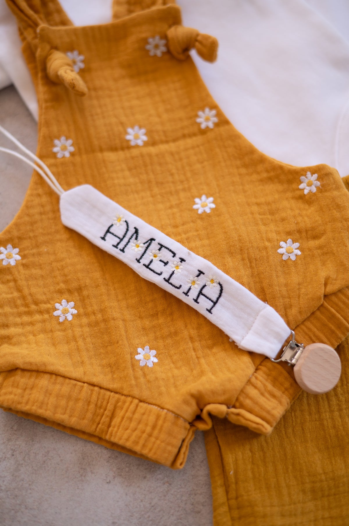 Personalised Daisy Embroidered Dummy Clip
