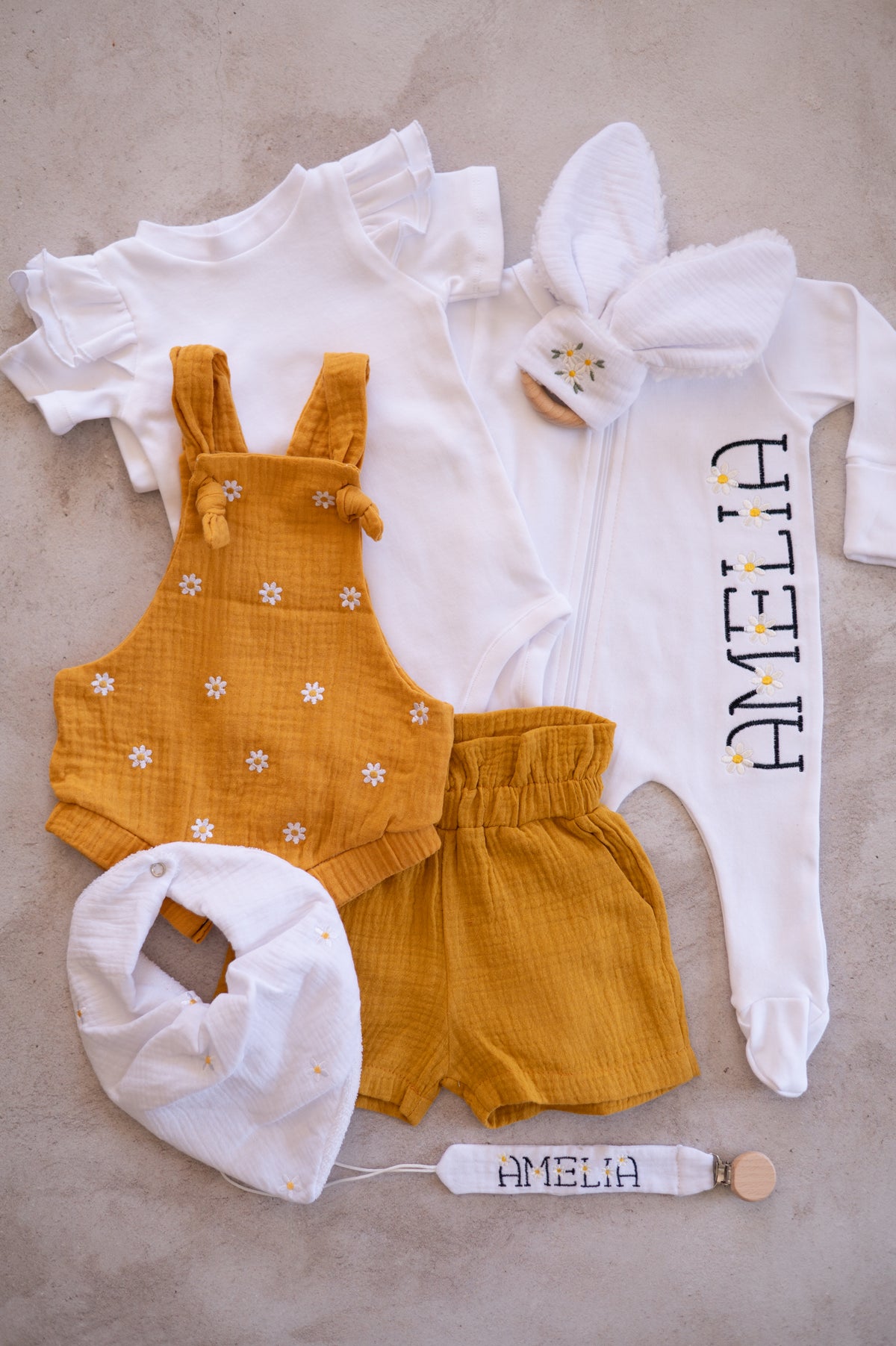 Bandana Bib- Embroidered Daisies