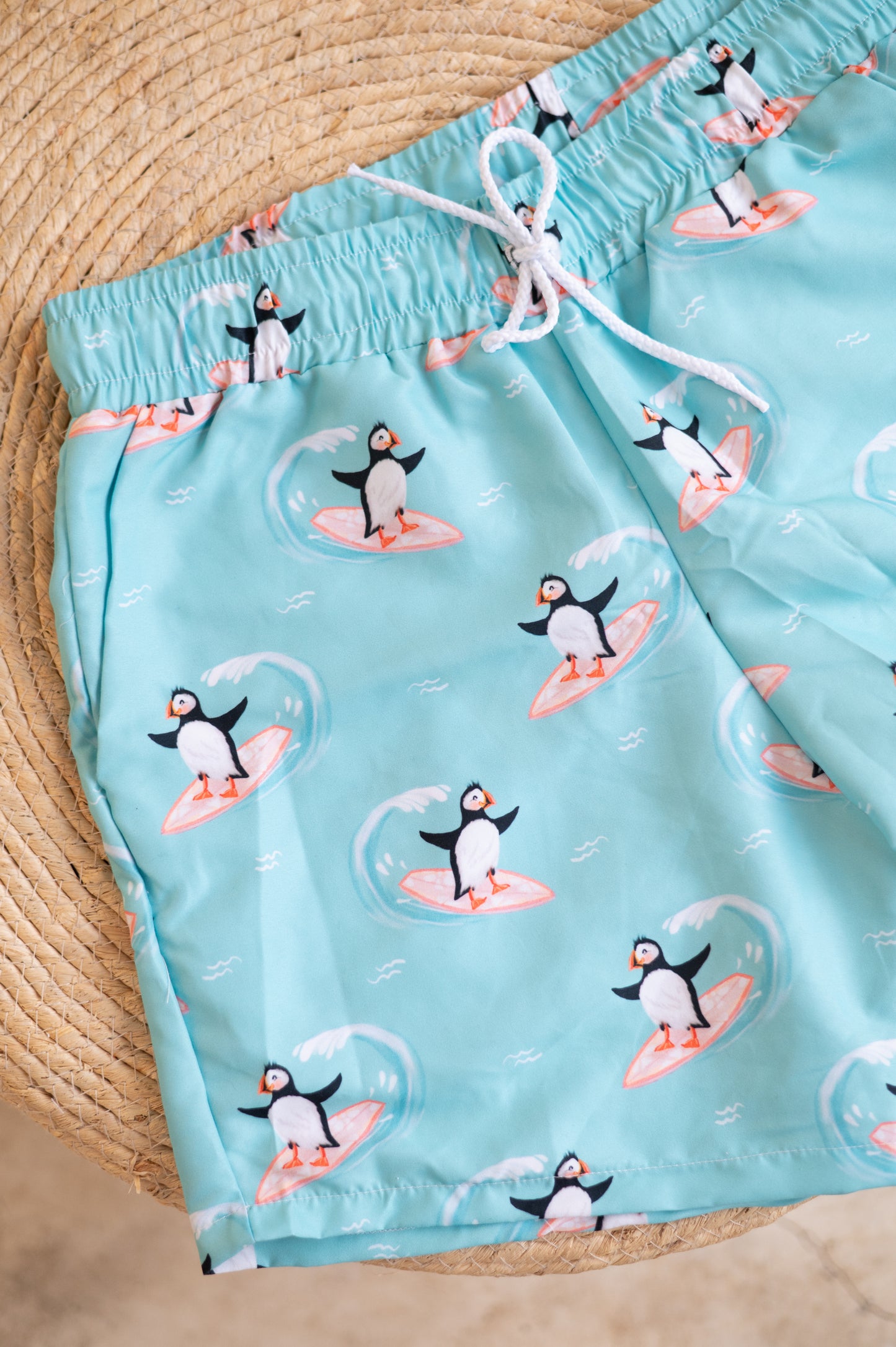 Adult (ONLY) swim short- Surfing penguins