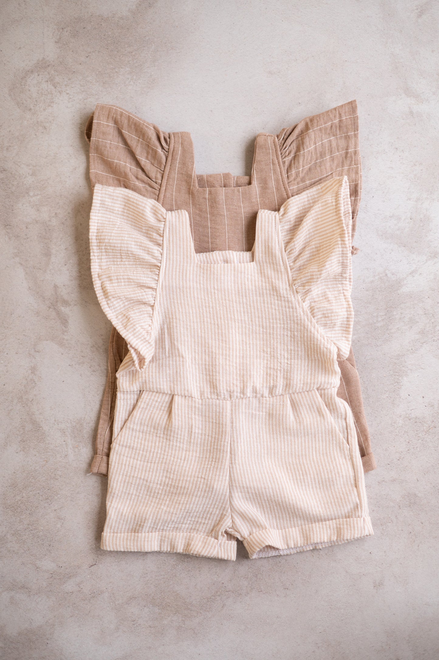 Kayla Romper-Beige and White Stripes