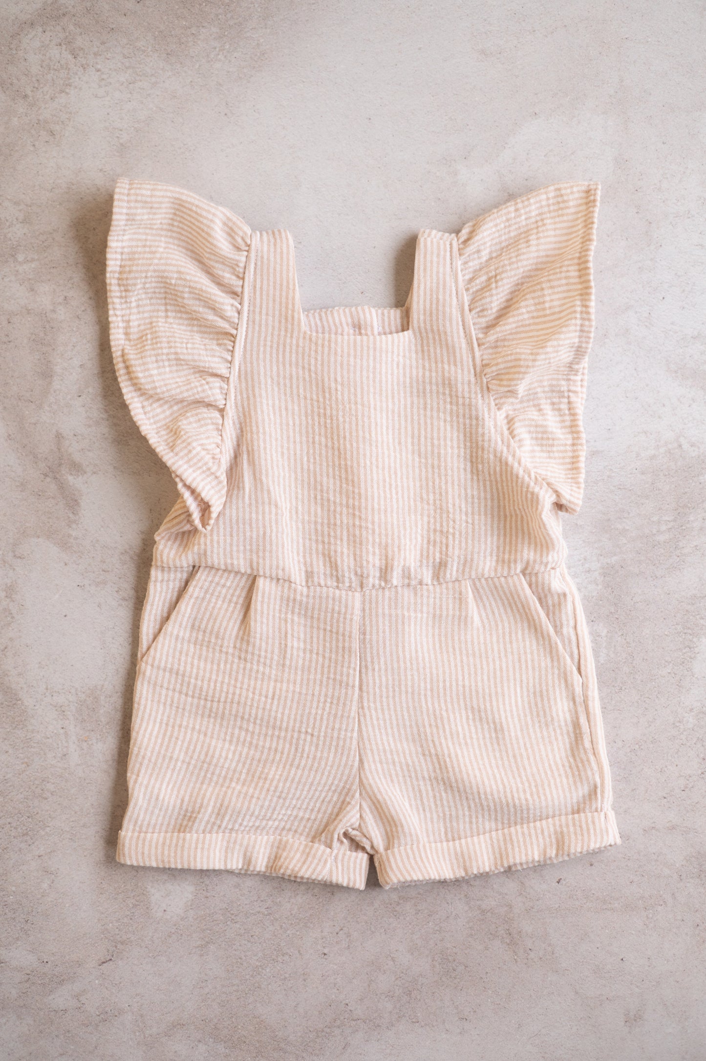 Kayla Romper-Beige and White Stripes