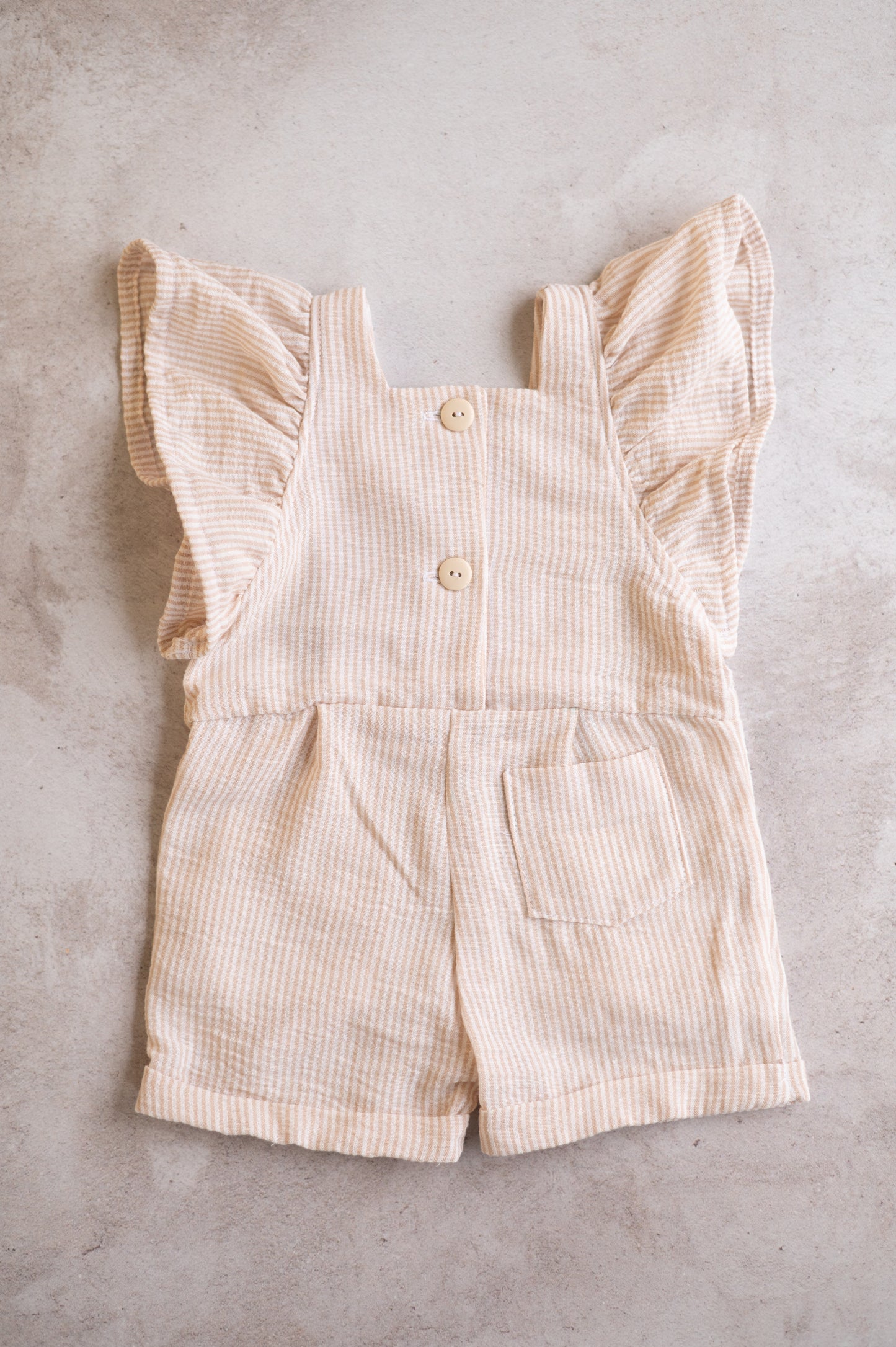 Kayla Romper-Beige and White Stripes