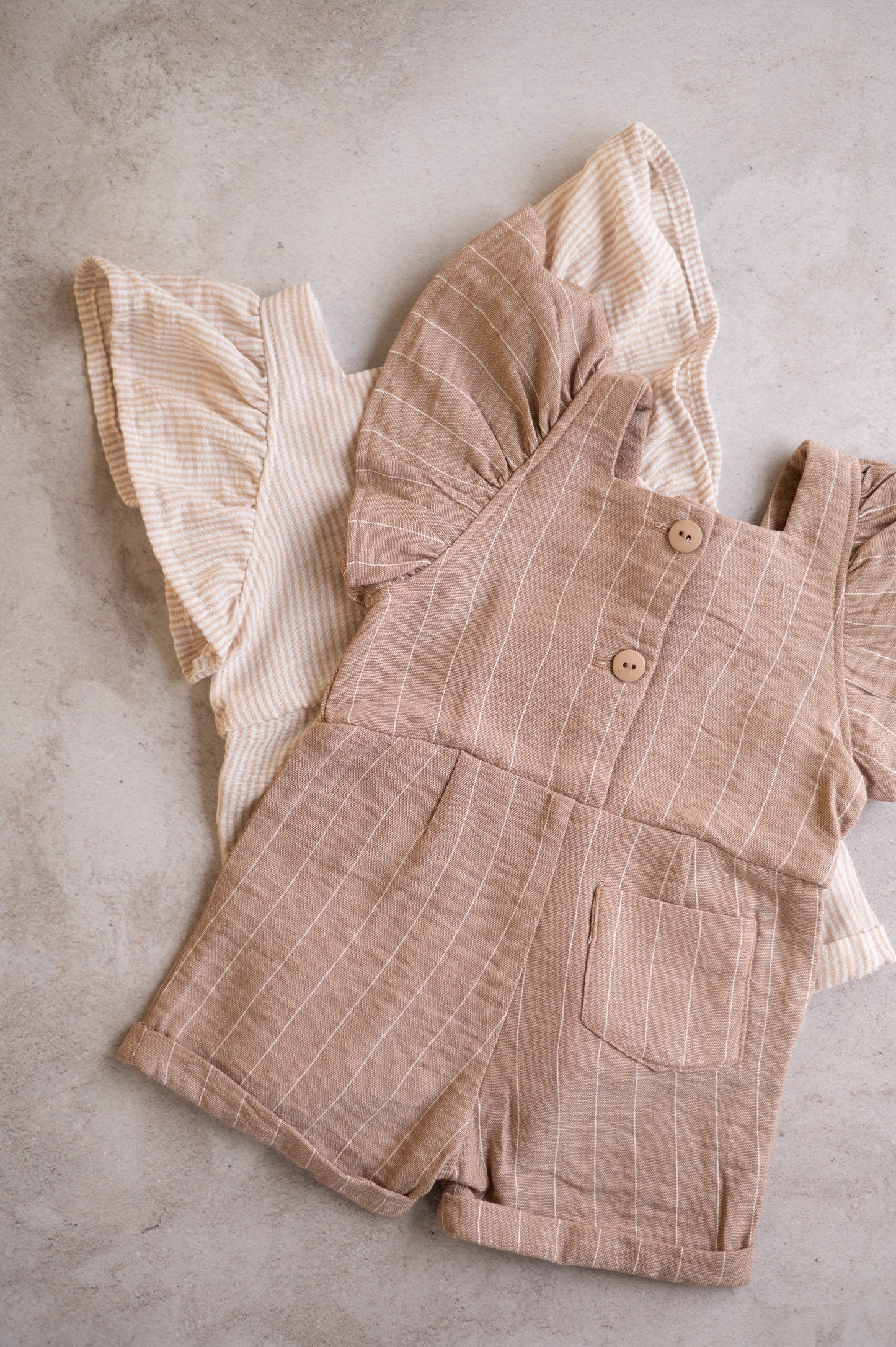 Kayla Romper-Beige and White Stripes