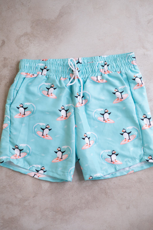 Adult (ONLY) swim short- Surfing penguins