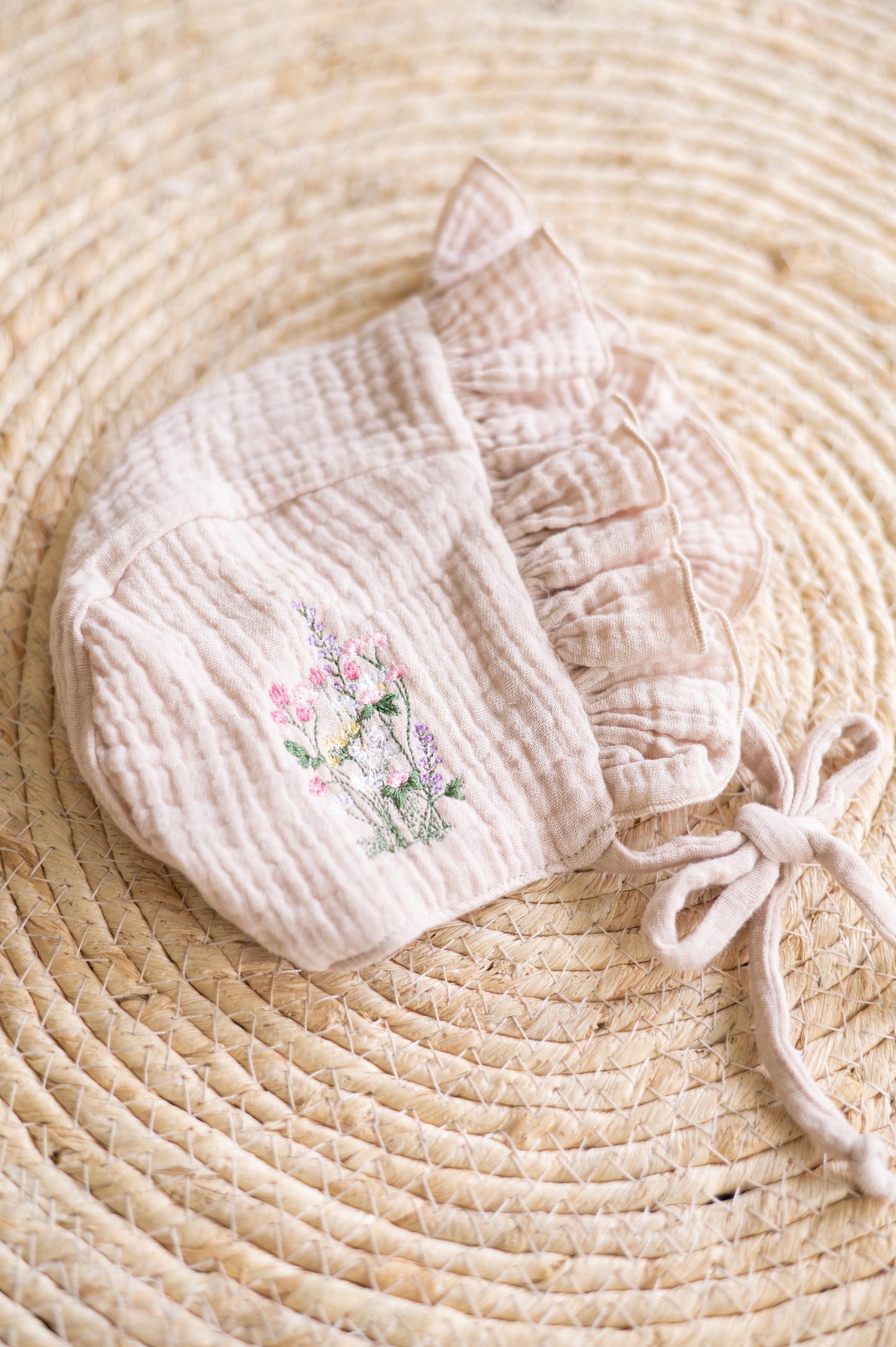 Embroidered Bonnet- Beige