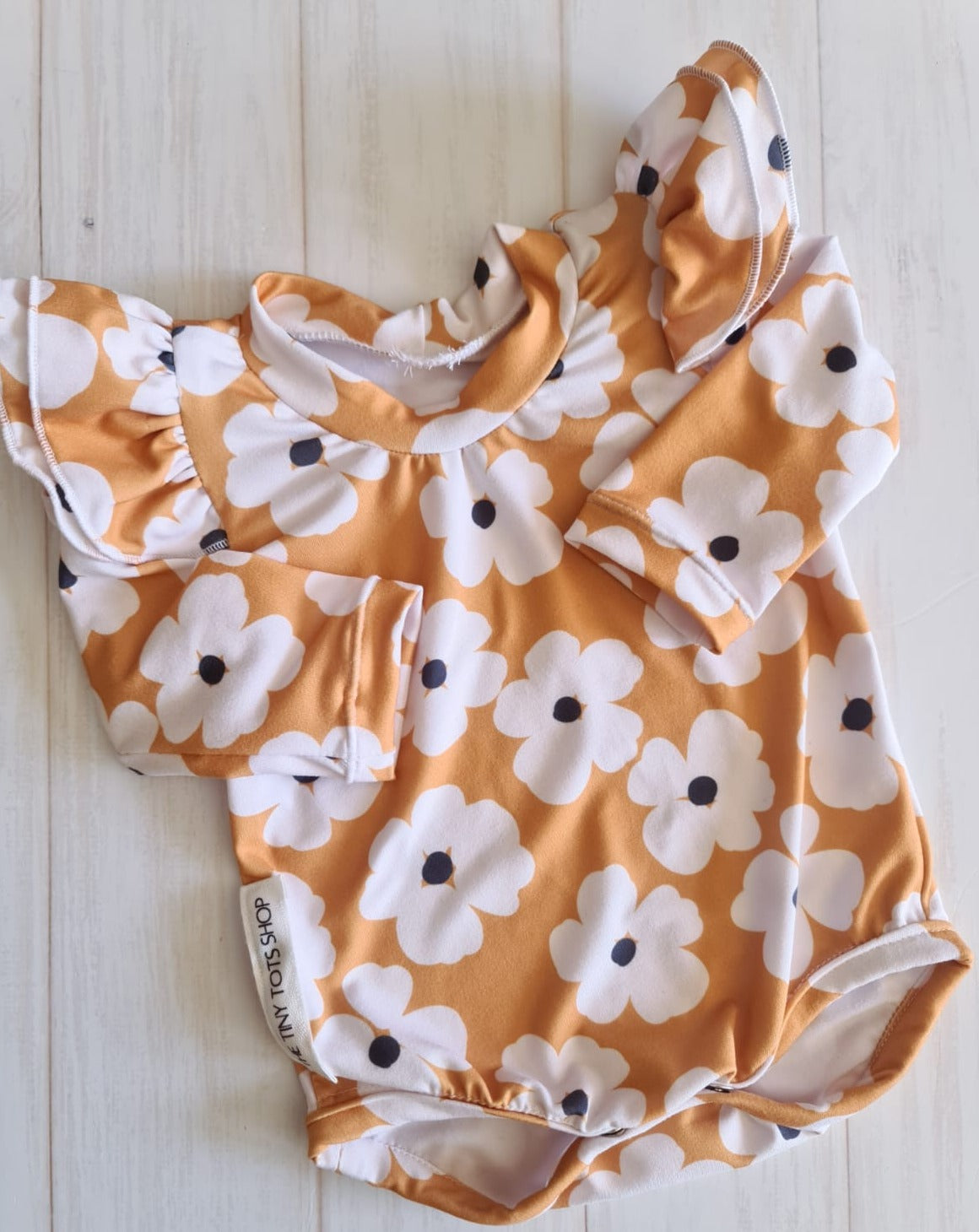 Double Frill Sleeved Bodysuit- Retro Daisies