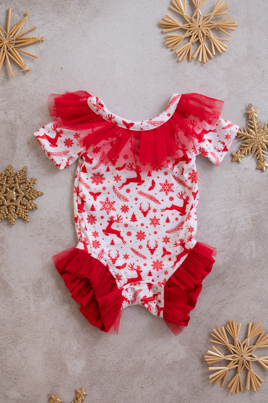 Christmas Tulle Bodysuit-  Red Christmas