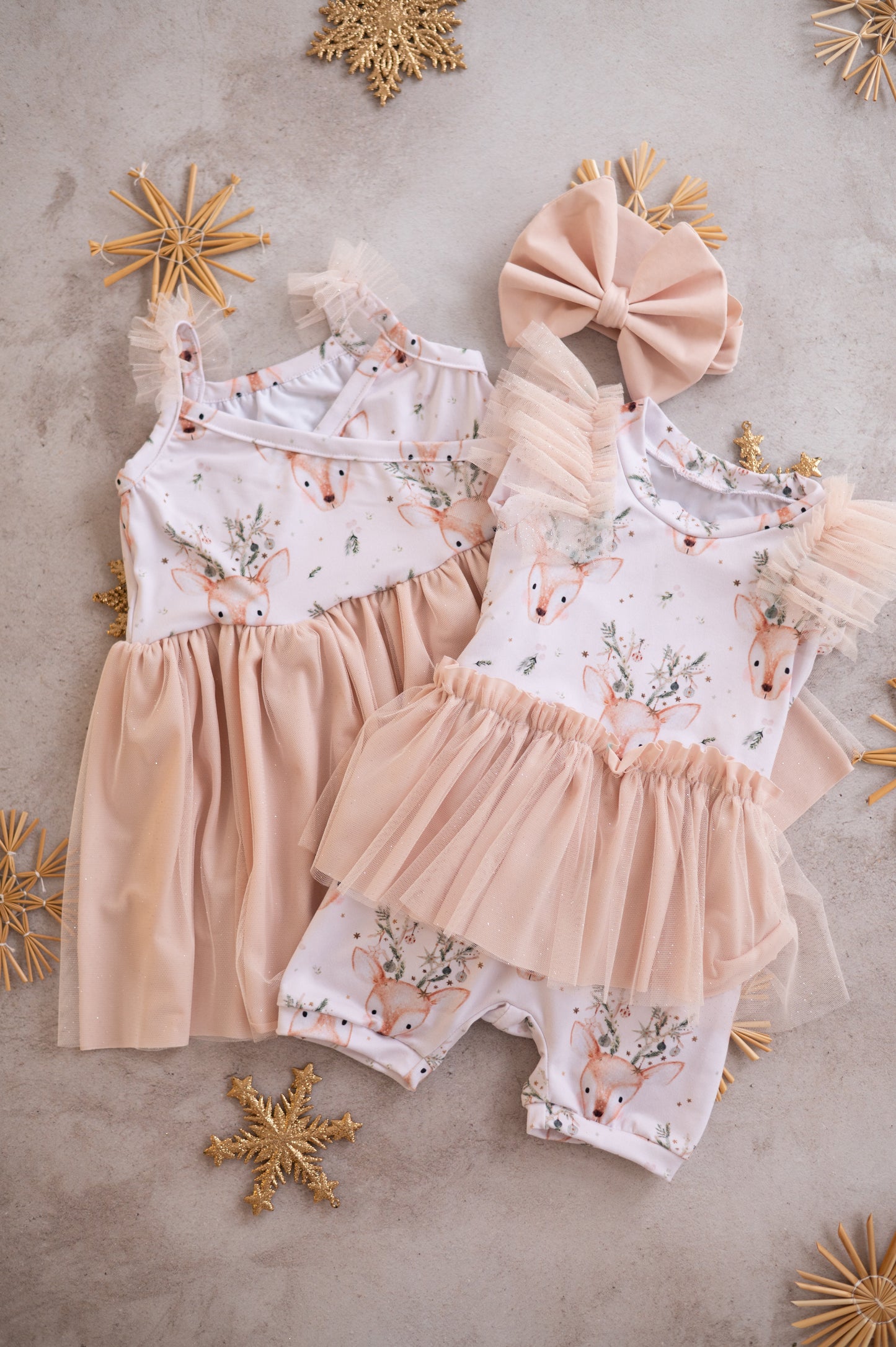 Cross over dress with tulle detail- Winter Deers