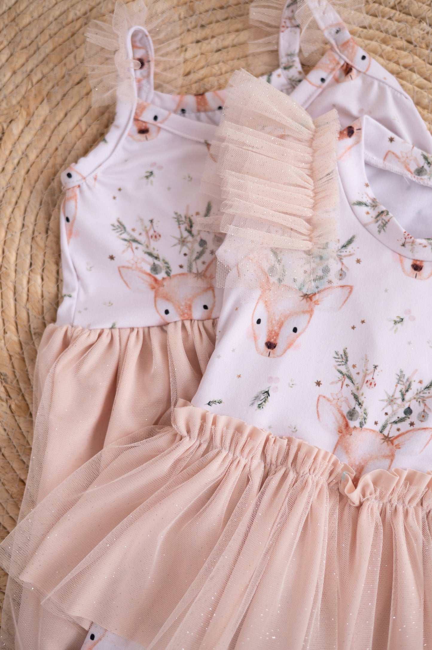 Cross over dress with tulle detail- Winter Deers
