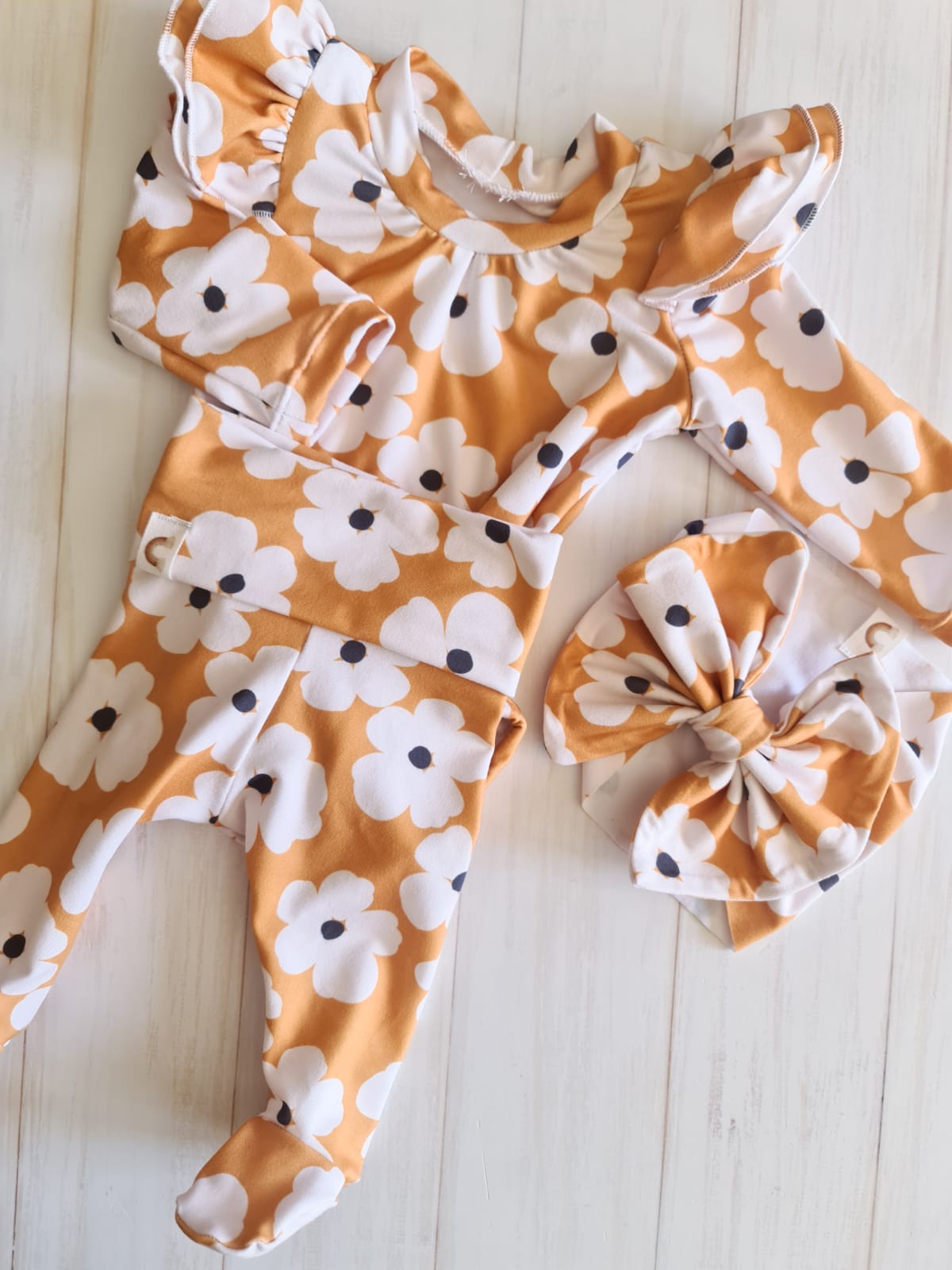Double Frill Sleeved Bodysuit- Retro Daisies