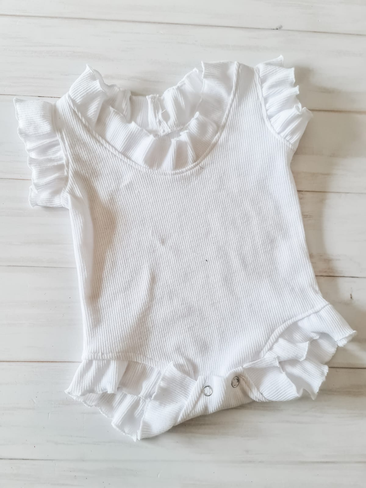 Ruffle Bodysuit- White Rib Knit