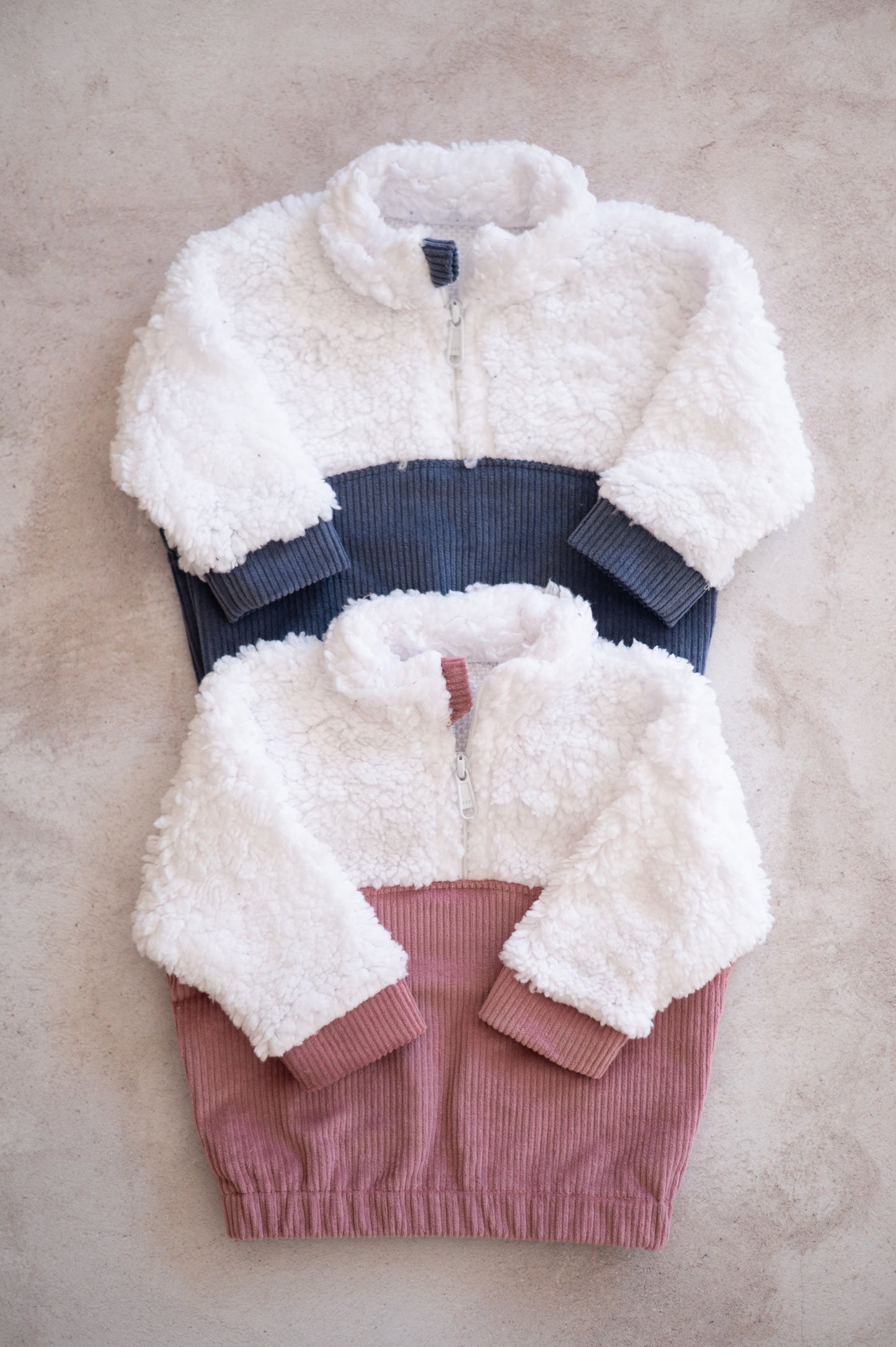 Cozy Sweater- Blue Corduroy and Sherpa Fleece