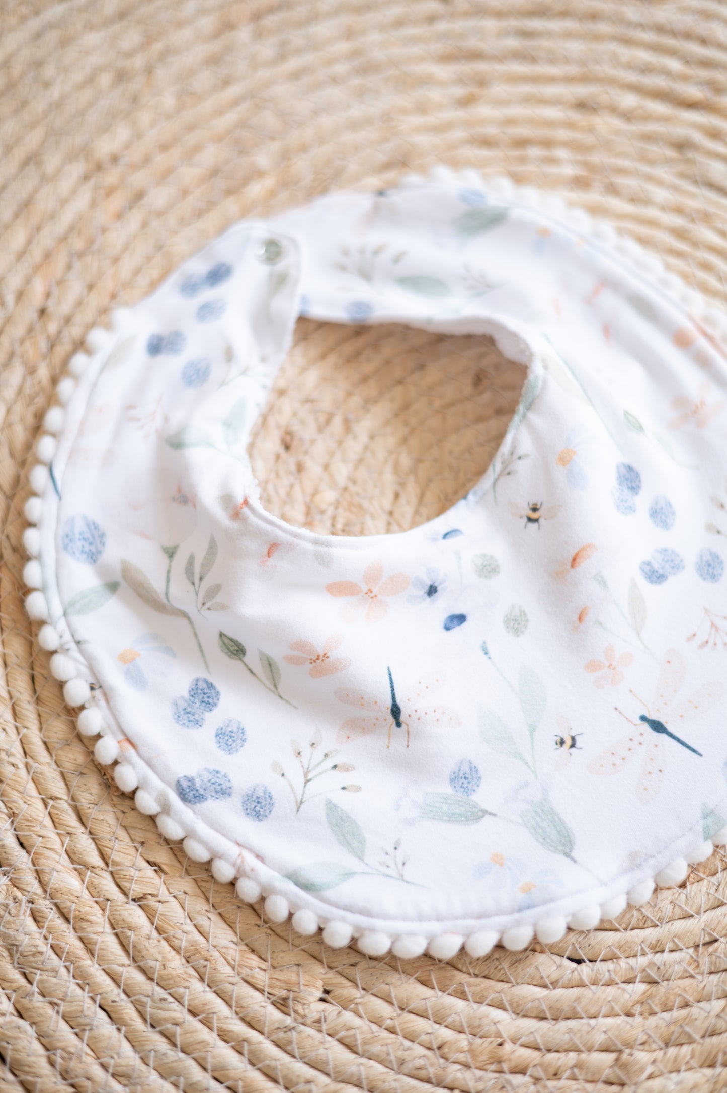 Round Bib- Dragonfly and Flowere