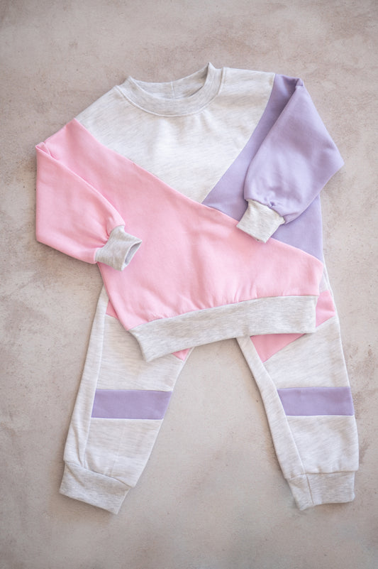 Color Block Sweater- Pink, Lilac and Grey