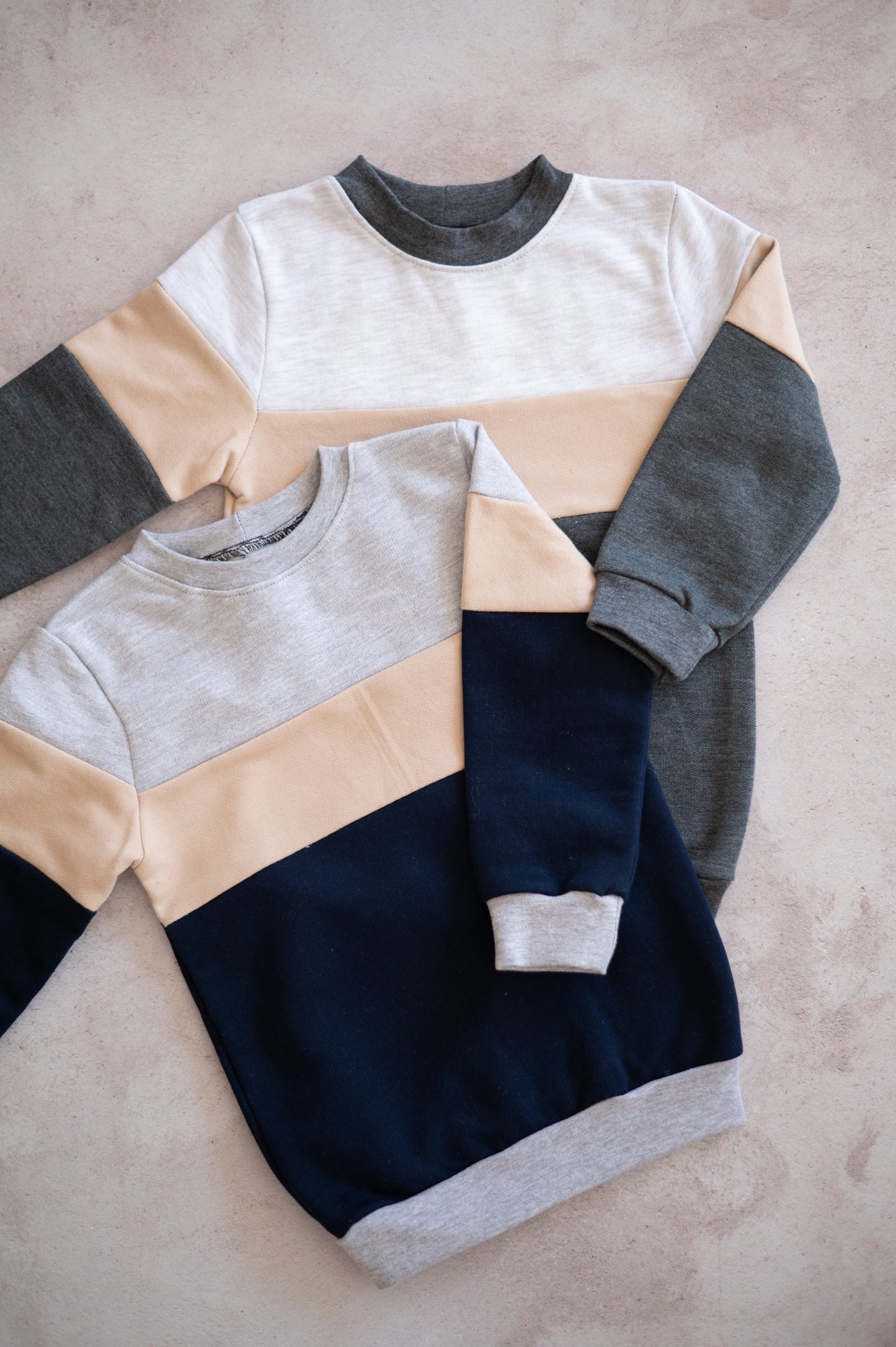 Color block Tracksuit set- Charcoal, Stone & Grey Melange