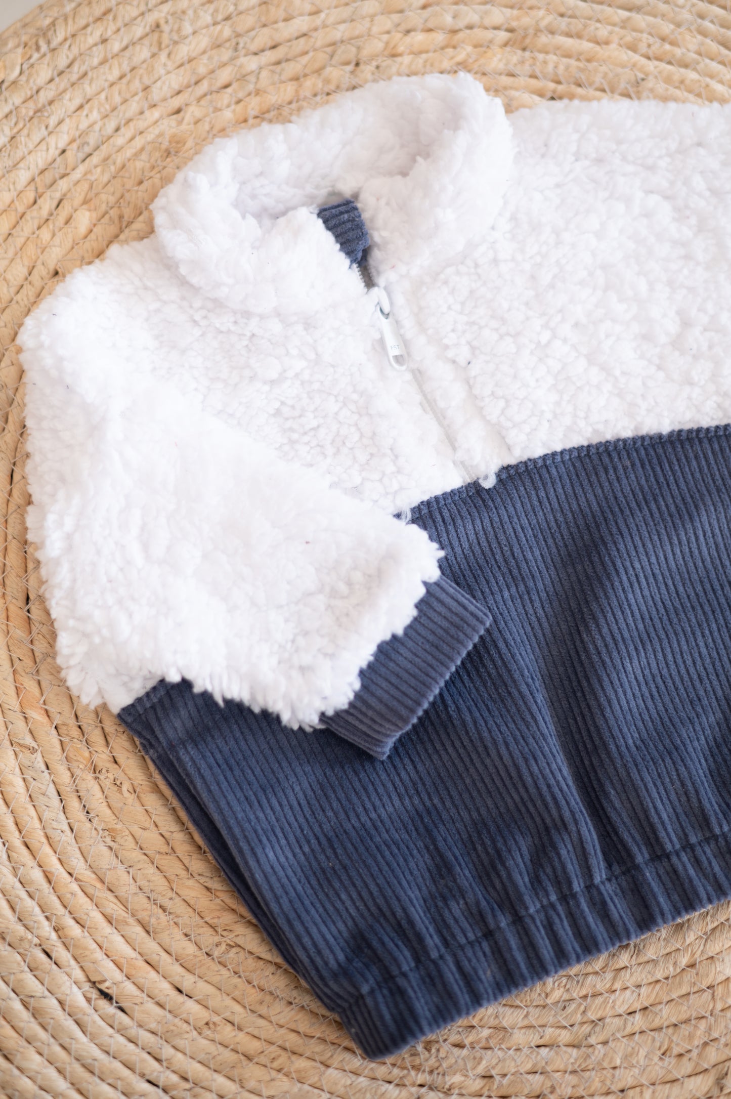 Cozy Sweater- Blue Corduroy and Sherpa Fleece