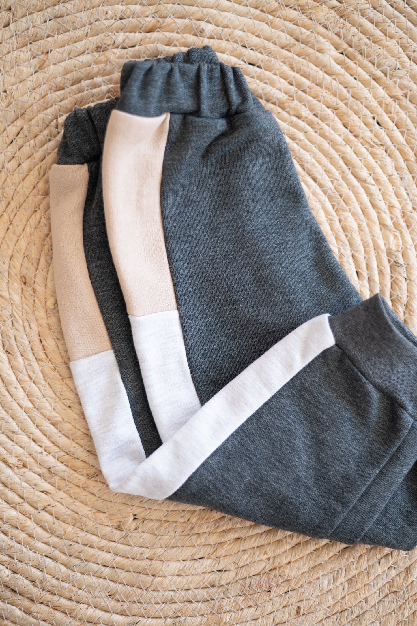 Color block Tracksuit set- Charcoal, Stone & Grey Melange