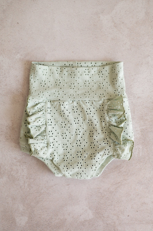 Front Ruffle Bloomers- Embroidered Sage