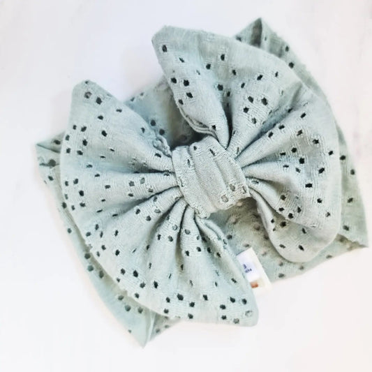 Big Bow Headband- Embroidered Sage