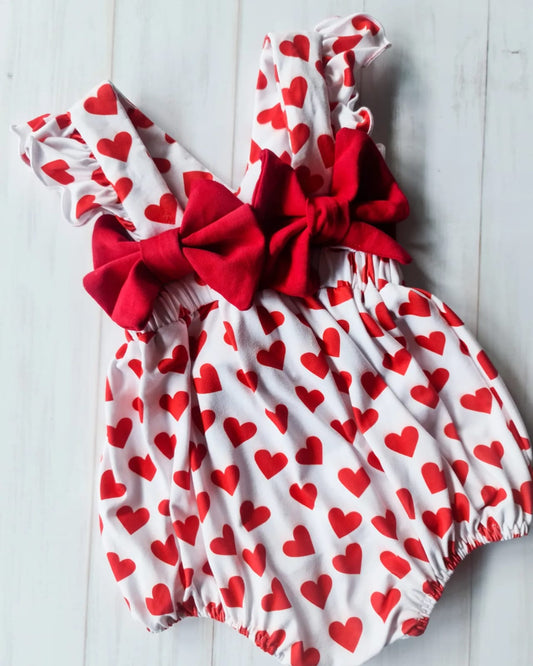 Overall Ruffle Romper- Hearts