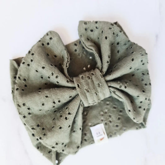 Big Bow Headband- Embroidered Olive