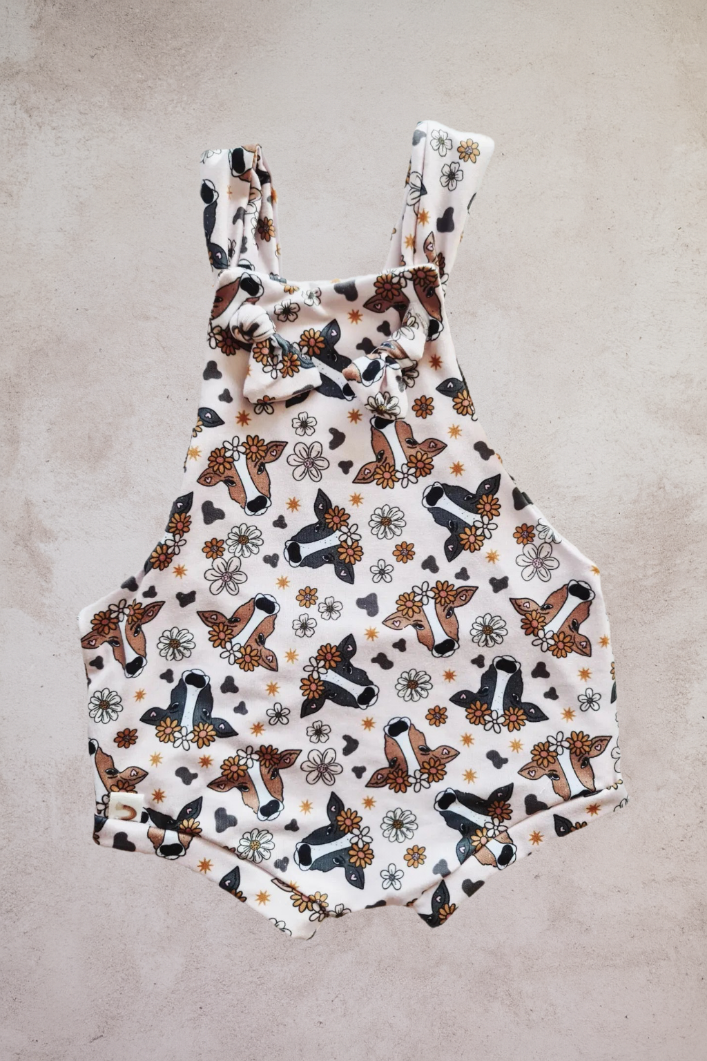 Overall Romper- Meadow Cows