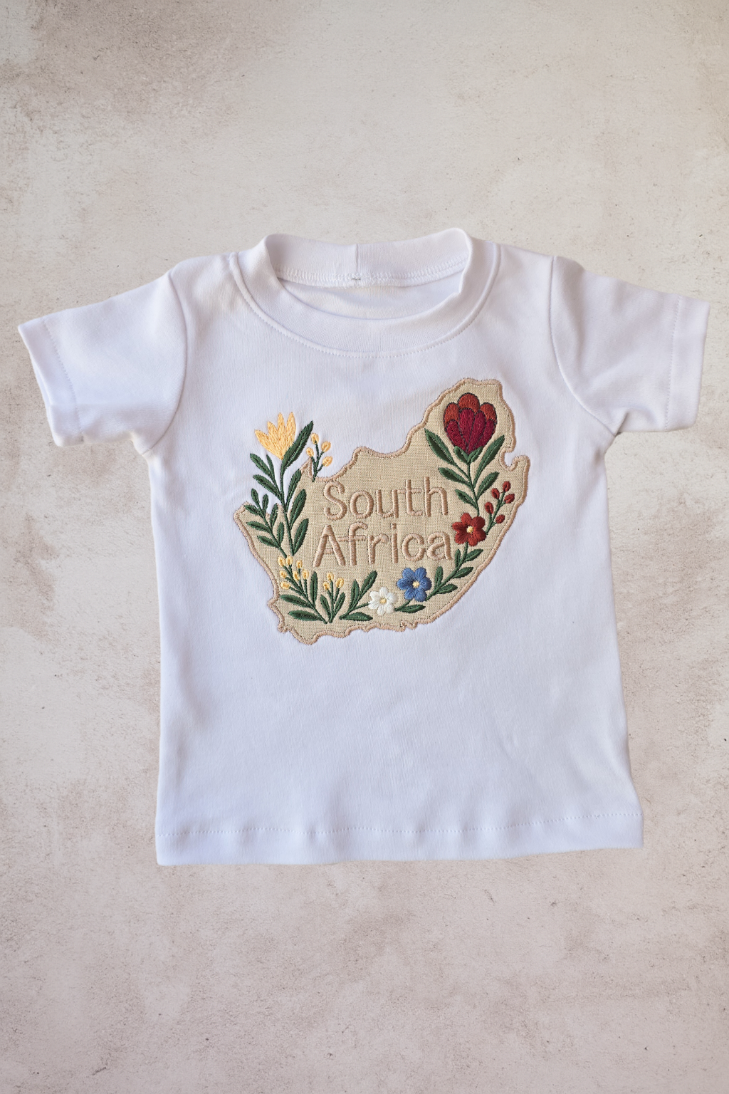 South African Embroidered map with floral motif (T shirt only)