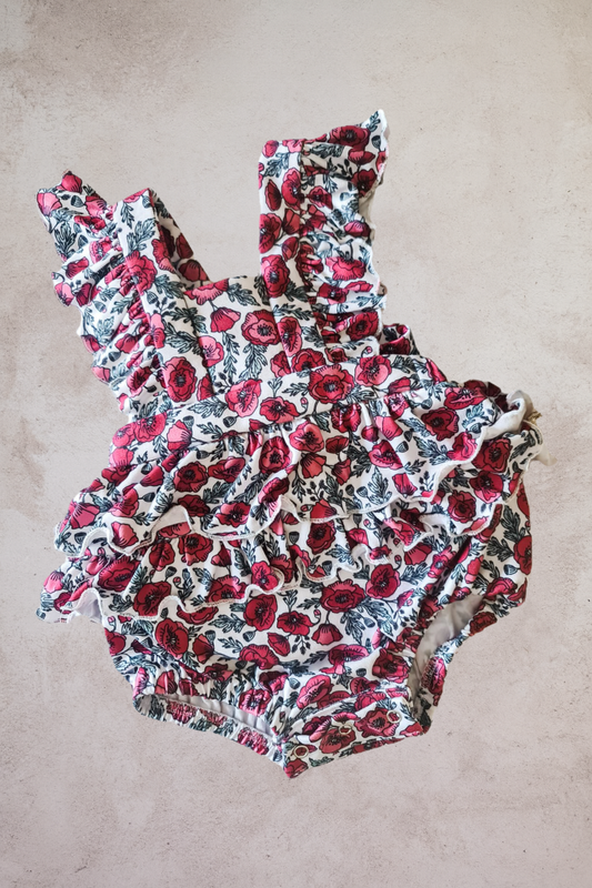 Frilly Romper- Christmas poppies