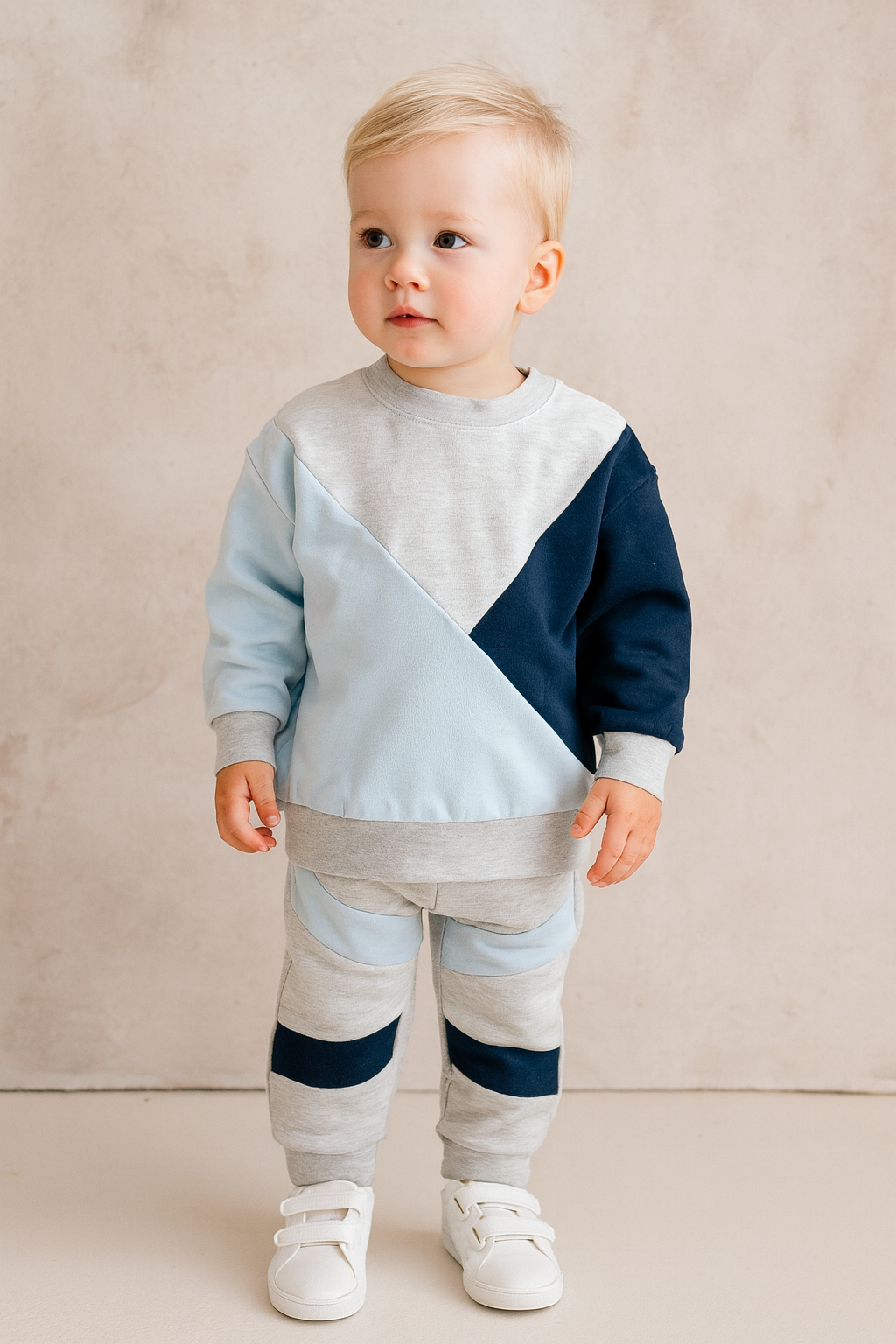 Color Block Tracksuit set- Navy, Light blue and Grey