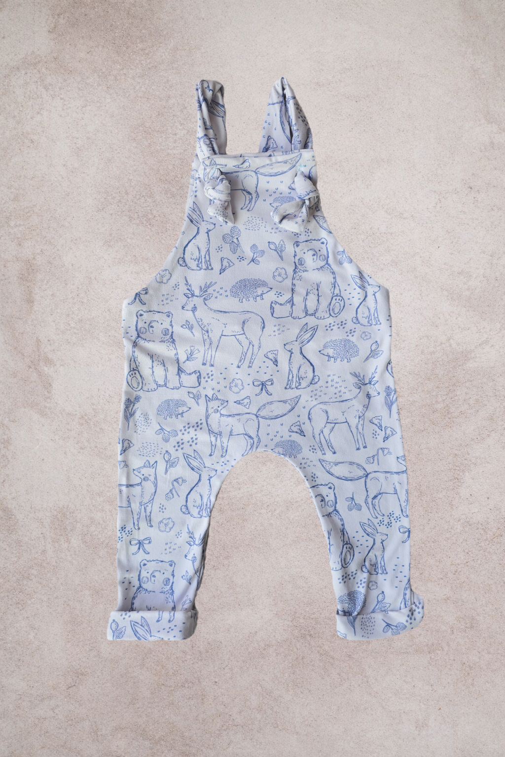 Overall romper w Navy Bodysuit/Shirt- Toille Woodlands