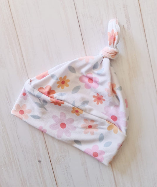 Tie Knot Beanie- Pastel Blooms