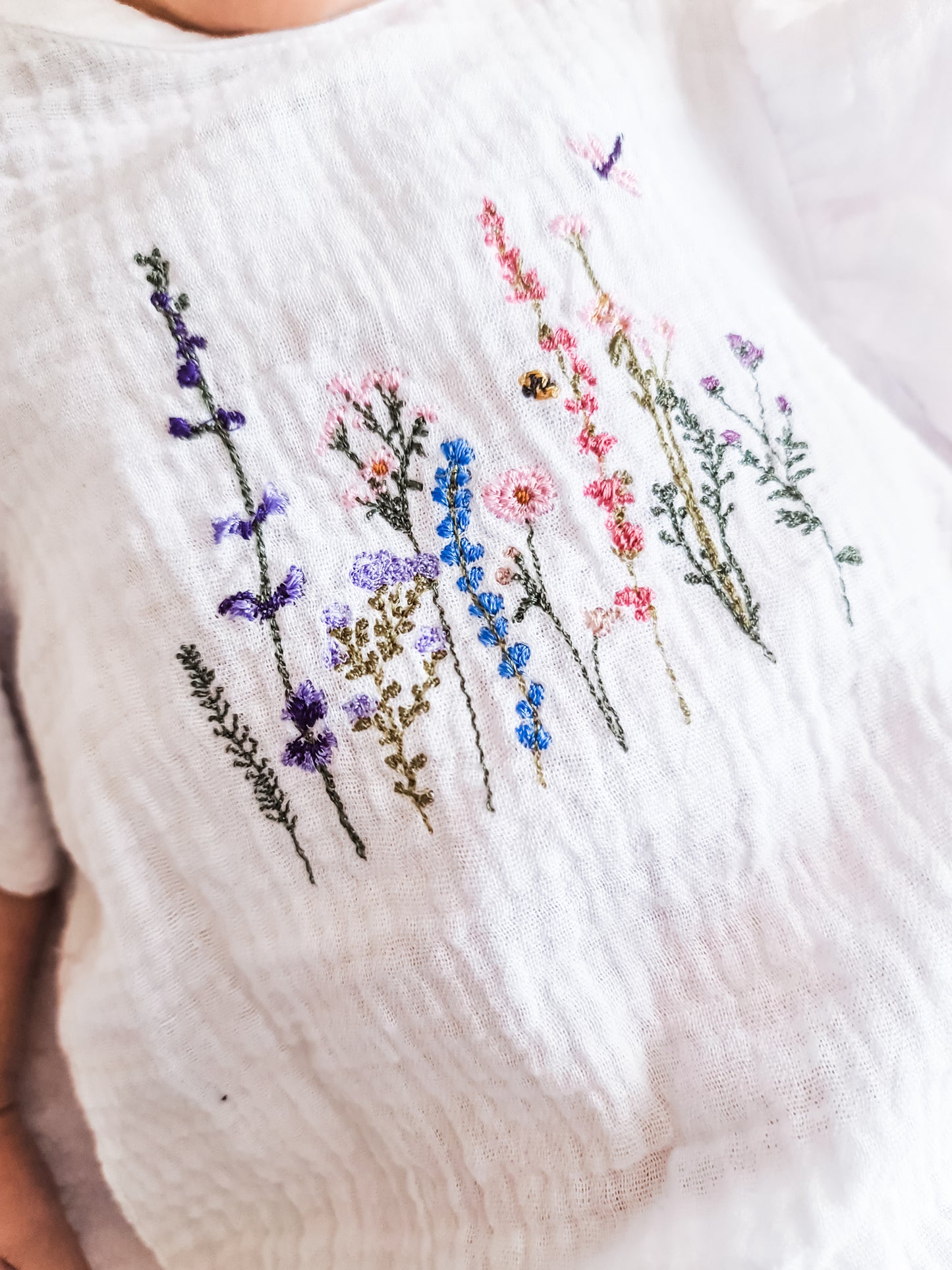 Little Swan Romper(only)- Wildflowers embroidery