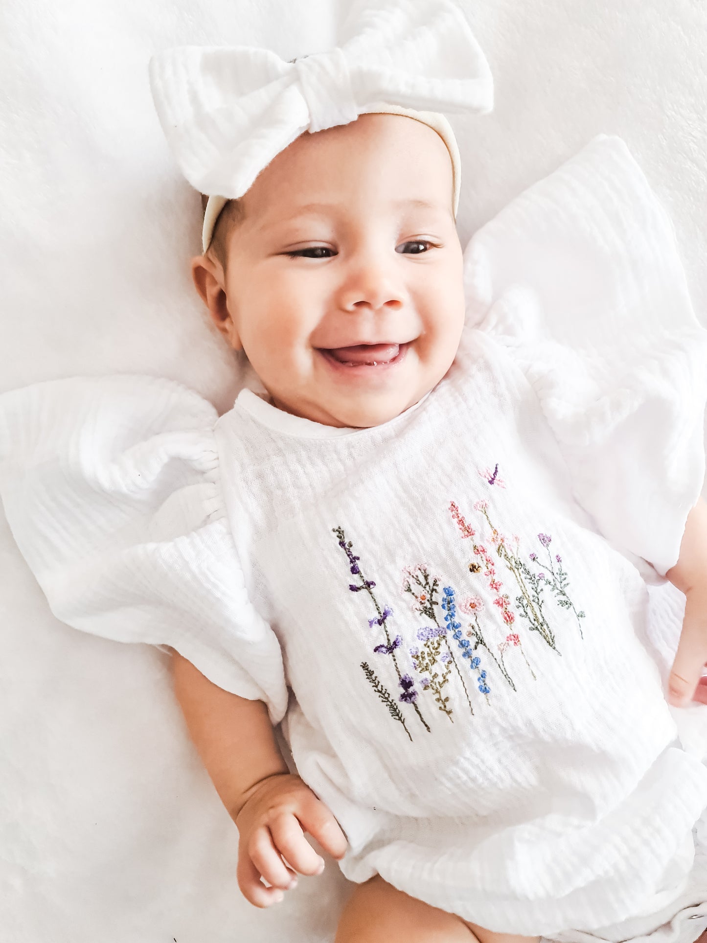 Little Swan Romper(only)- Wildflowers embroidery