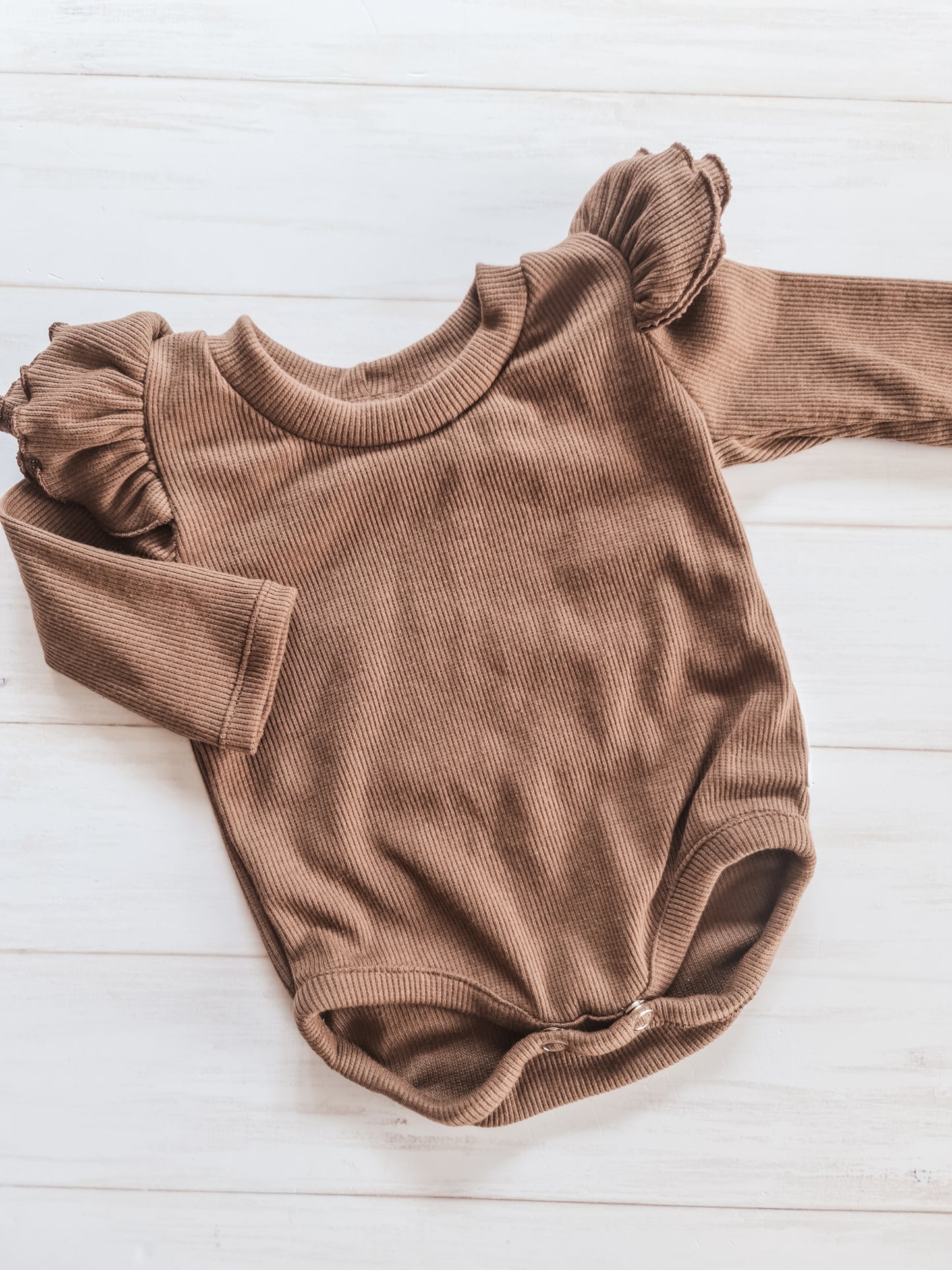 Double Frill Bodysuit- Ribbed Chocolate