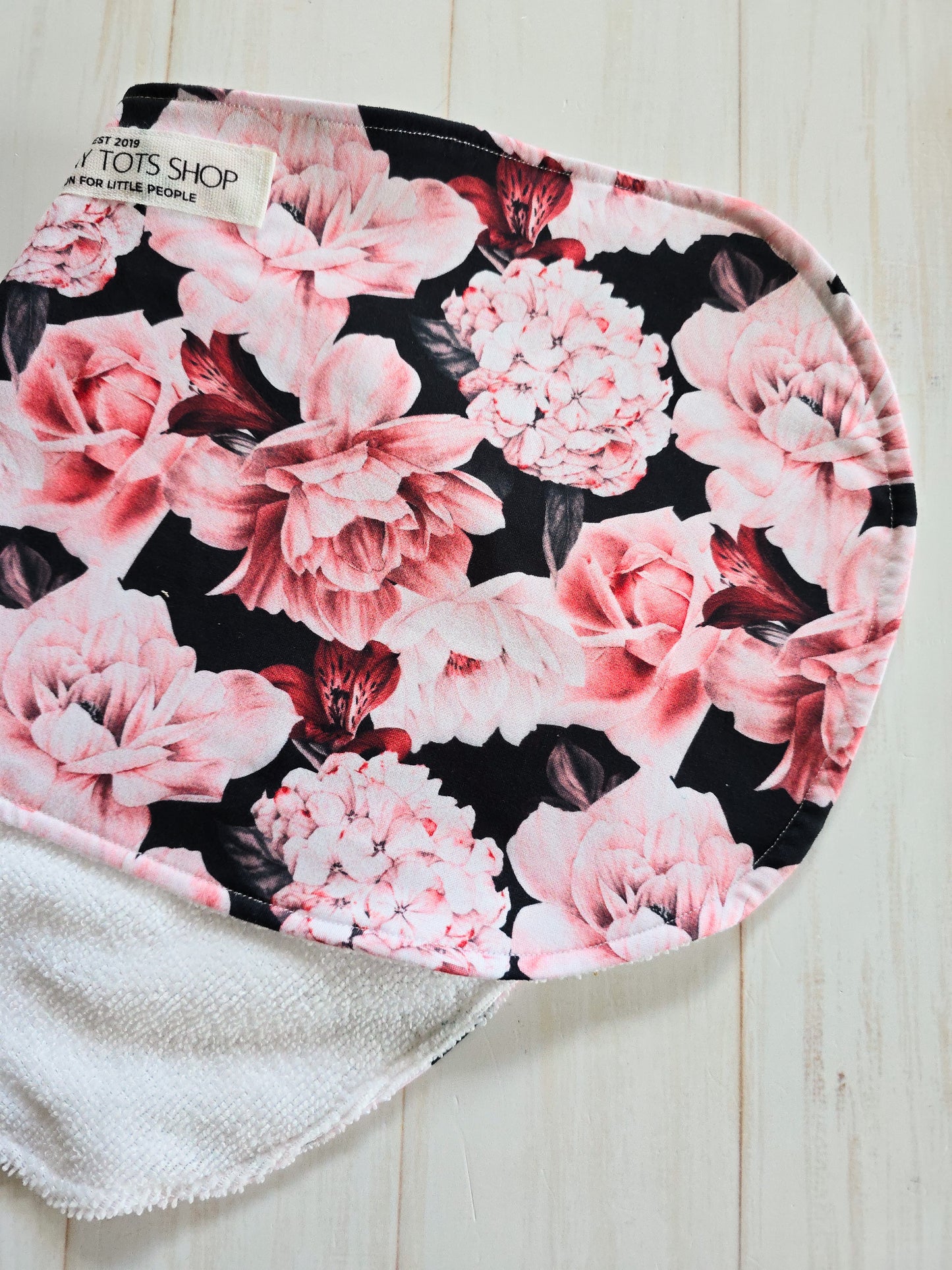 Burp Cloth- Black an Pink Peonies