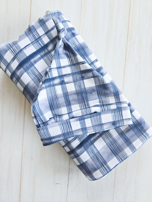 Swaddle Blanket- Checkered Navy