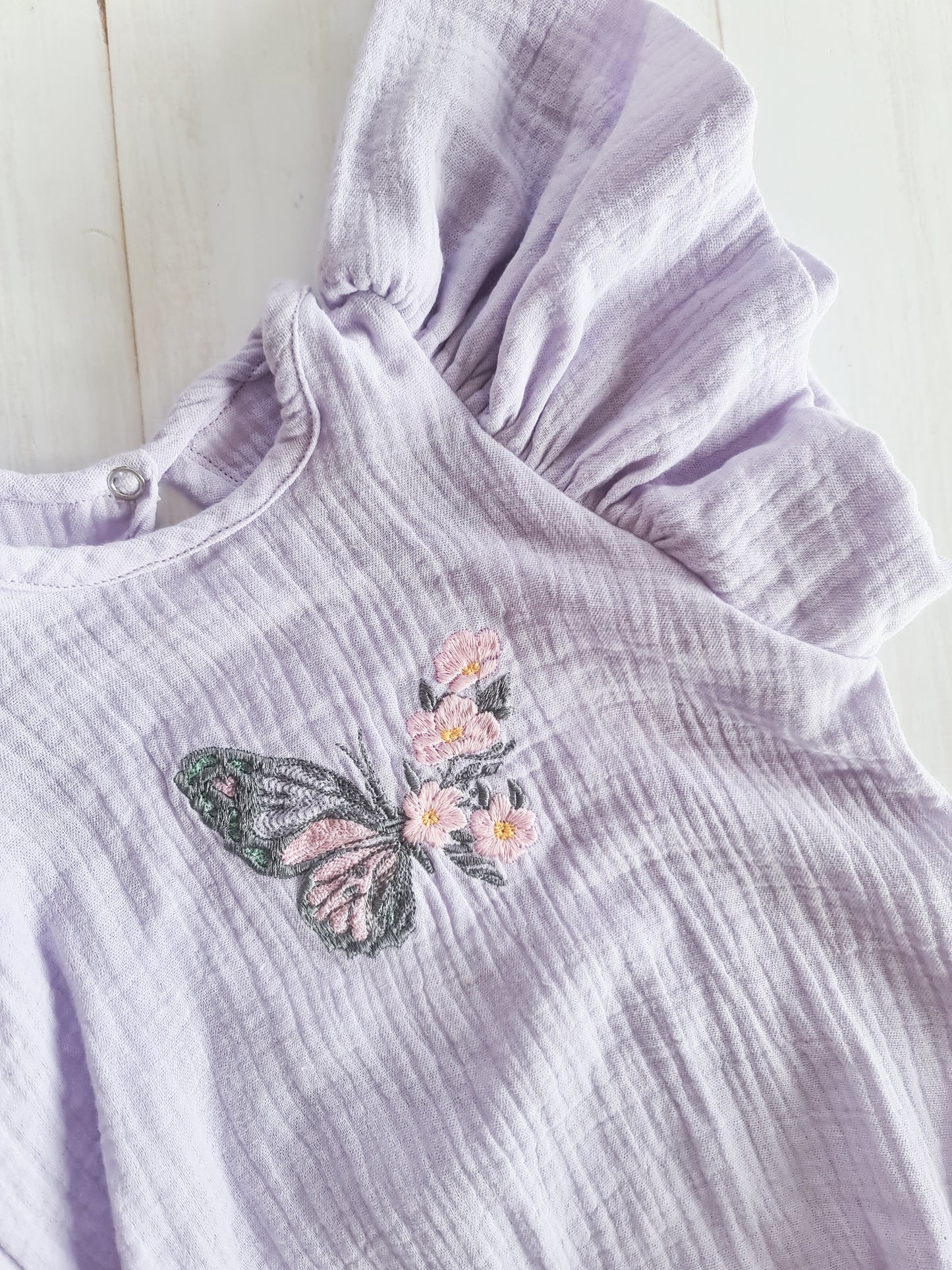 Purple Swan romper with Butterfly Embroidery