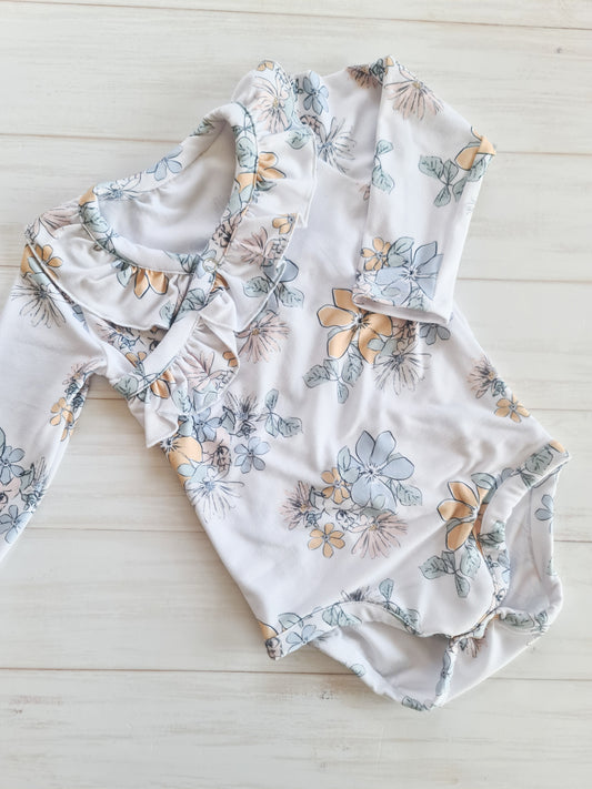 Cross Over Frilly Bodysuit-Garden Blooms